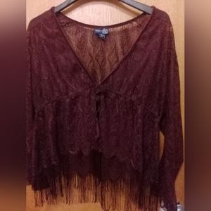 Fringed retro lace overshirt